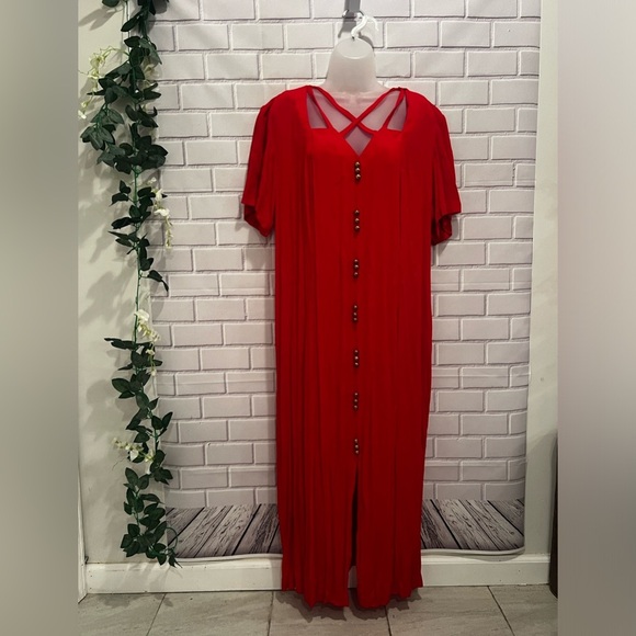 THE AVENUE women’s short sleeve button down maxi red dress /size 18 - Picture 3 of 12